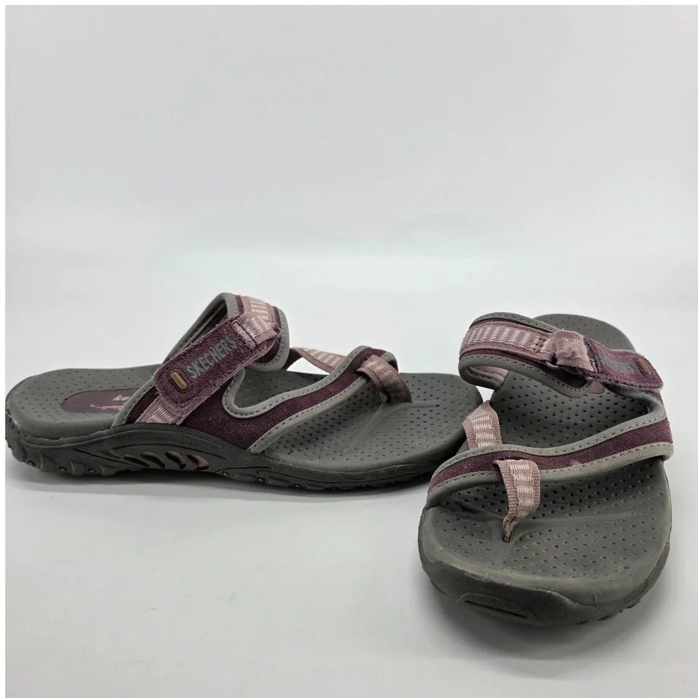Skechers Reggae Adventure Sandals Purple Gray Outdoor Thong Flip Flop Gorpcore 7